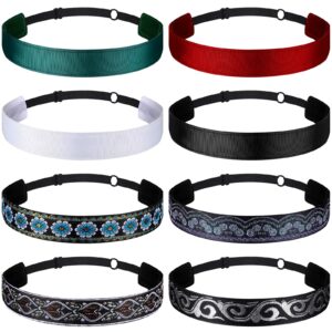 Sintege 8 Pcs Woman Elastic Headband Adjustable Non Slip Velvet Lined Headbands Solid Color Boho Headband for Women Sport Yoga Work Makeup Stylish Hairband (Classic Style)