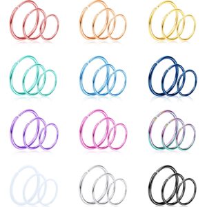 Magitaco 36PCS 20G Nose Ring Hoop 316L Stainless Steel Nose Piercing Lip Septum Tragus Ring Helix Cartilage Earring Hoop Piercing Nose Rings for Women Men