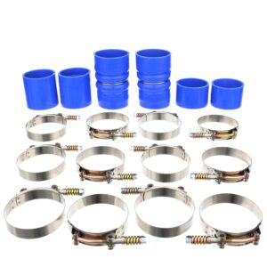 heavy duty high temp reinforced silicone intercooler boots kit with hose clamps compatible with 1999.5 2000 2001 2002 2003 super duty 7.3l ford powerstroke f-250 f-350 turbo diesel (blue)