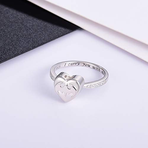 Fookduoduo Bat Cremation Ring for Ashes - 925 Sterling Silver Memorial Keepsake Jewelry Rings Heart Urn Earns for Ashes of Human/Pet (8)