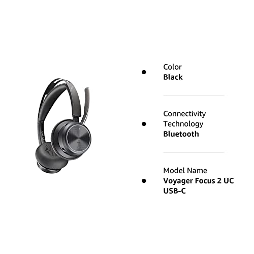 Poly - Voyager Focus 2 UC USB-C Headset (Plantronics) - Bluetooth Dual-Ear (Stereo) Headset with Boom Mic - USB-C PC/Mac Compatible - Active Noise Canceling - Works with Teams, Zoom (Certified) & More