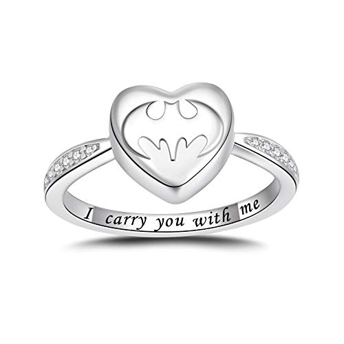 Fookduoduo Bat Cremation Ring for Ashes - 925 Sterling Silver Memorial Keepsake Jewelry Rings Heart Urn Earns for Ashes of Human/Pet (8)