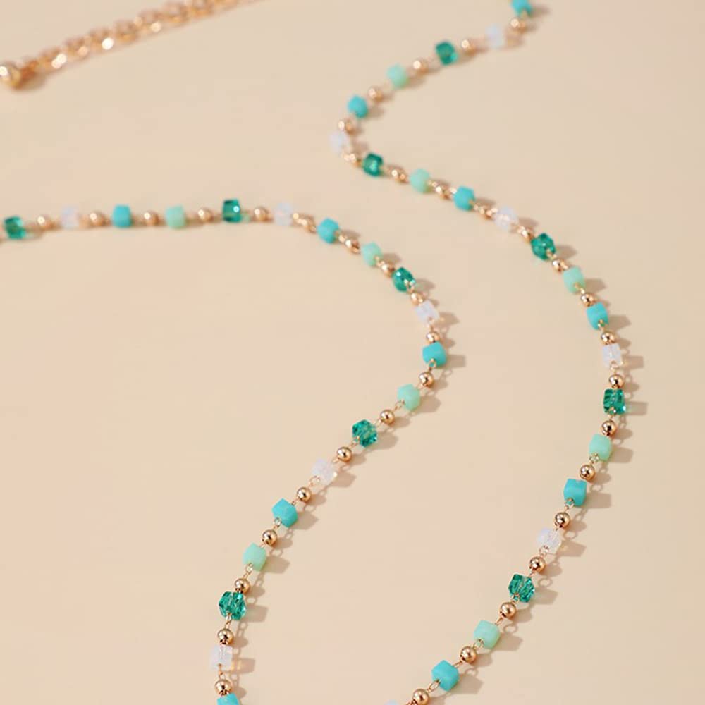 Asphinien Bohemian Beaded Choker Necklace Dainty Green Cubic Crystal Necklace Boho Summer Beach Jewelry Prom Party Festival Gift for Women Teens Girls 1