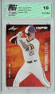 spencer torkelson 2020 leaf hype! #41 red blank back, 1/1 rookie card pgi 10