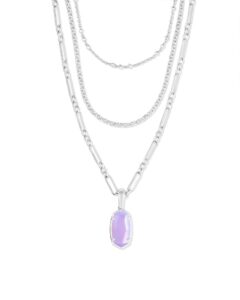 kendra scott elisa triple adjustable length strand necklace for women, fashion jewelry, rhodium-plated, matte iridescent lilac