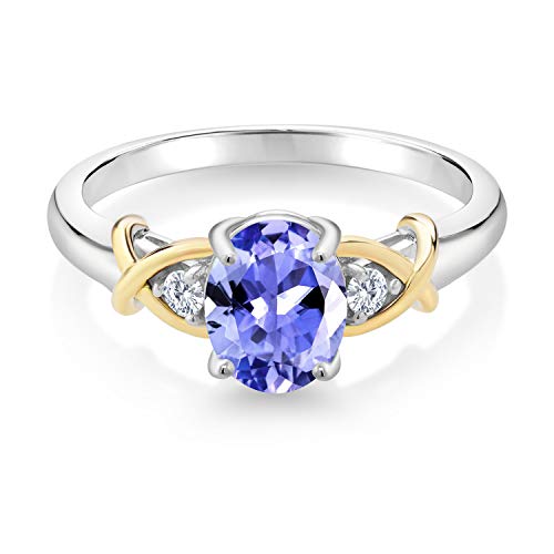 Gem Stone King 10K Yellow Gold and 925 Sterling Silver Blue Tanzanite and White Lab Grown Diamond Ring For Women (1.24 Cttw, December Gemstone Birthstone, Available in Size 5,6,7,8,9)