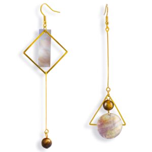 mismatch asymmetry abstract drop dangle abalone shell earrings for woman