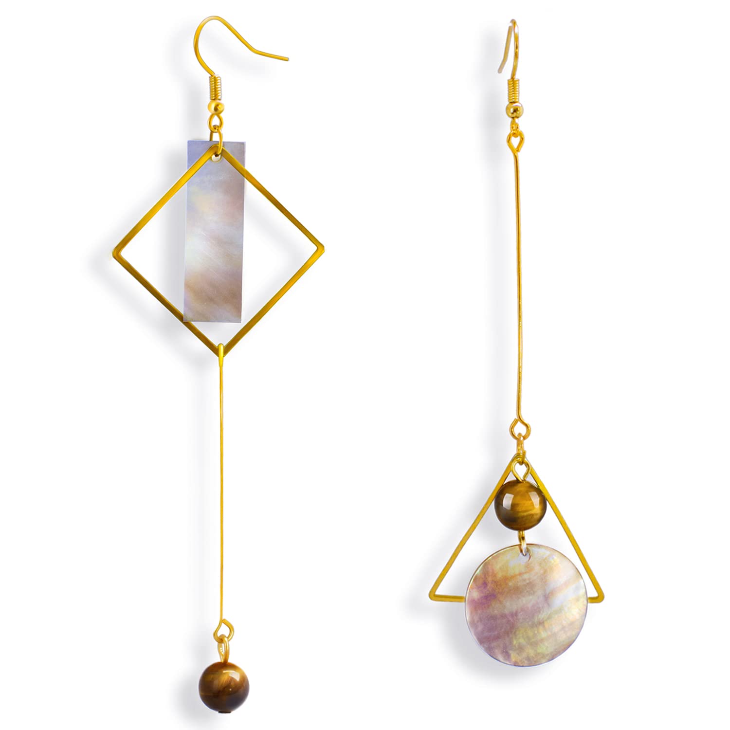 Mismatch Asymmetry Abstract Drop Dangle Abalone Shell Earrings for Woman