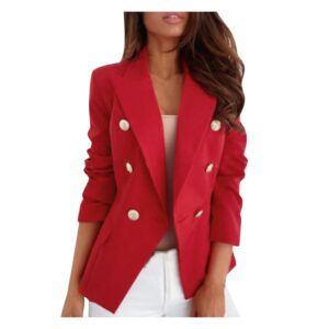 wuai-women casual blazers plus size long sleeve open front work office fitted suit jackets with pockets(red,x-large)