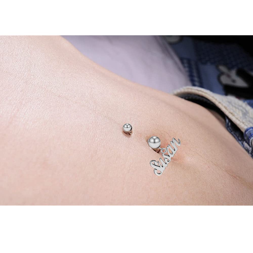 LONAGO 14G Belly Ring Personalized Name Ring for Body Belly Custom Name Plate Initial Belly Button Ring Gift for Women