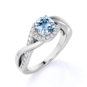 PB Collection Solitaire Aquamarine & CZ Infinity Engagement Promise Ring in 925 Sterling Silver 6