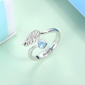 GSBSCSM Personalized Forever by My Side Angel Wing Ring Sterling Silver 925 for Her Wedding Band Ring Engagement Ring