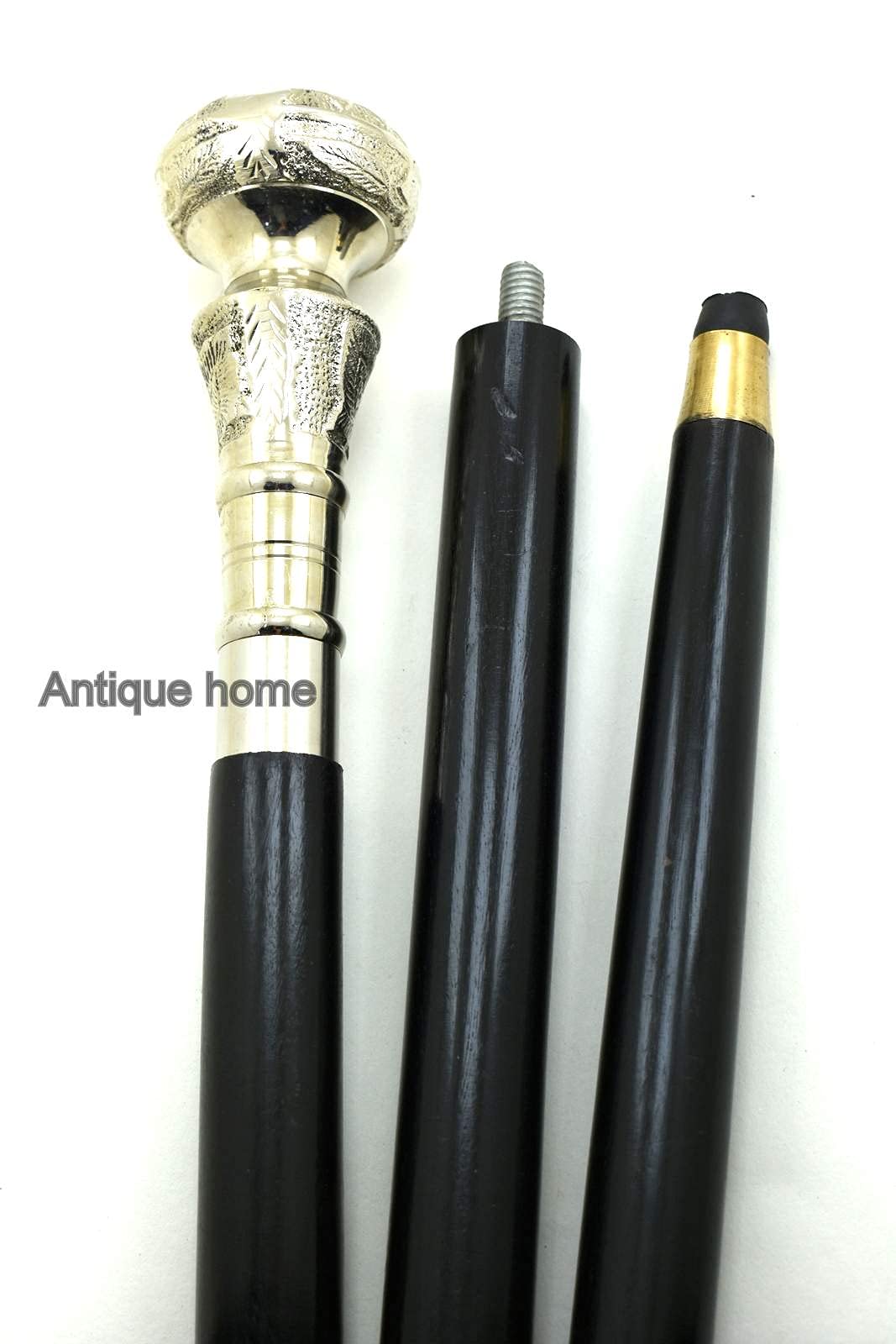 Antique home Nautical Gift Shop Handmade Brass Victorian Handle Wooden Walking Stick Cane A. silver