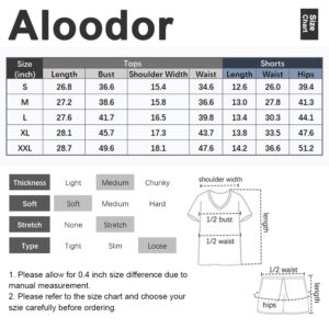 Aloodor Pajama Set for Women 2 Piece Short Sleeve V Neck Pjs Lounge Sets Sleepwear Soft Black L