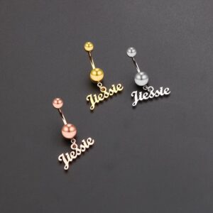 LONAGO 14G Belly Ring Personalized Name Ring for Body Belly Custom Name Plate Initial Belly Button Ring Gift for Women