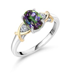 gem stone king 2-tone 10k yellow gold and 925 sterling silver green mystic topaz and white lab grown diamond women ring (1.65 cttw, available in size 5,6,7,8,9)