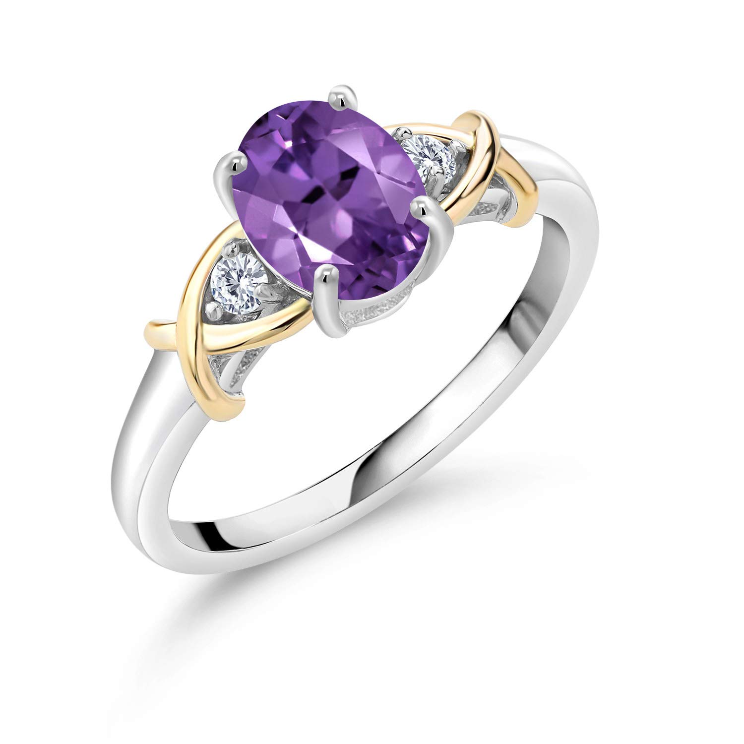 Gem Stone King 2 Tone 10K Yellow Gold and 925 Sterling Silver Purple Amethyst and Lab Grown Diamond Engagement Ring For Women (1.23 Cttw, Gemstone Birthstone, Available In Size 5, 6, 7, 8, 9)