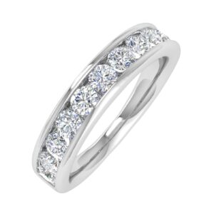 FINEROCK 1 Carat Channel Set Diamond Wedding Band Ring in 14K White Gold (Ring Size 7.5)