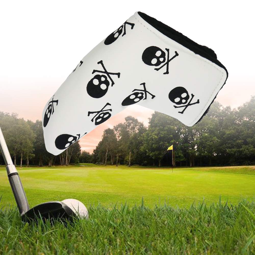 Seacloud Golf Head Cover Blade Putter Cover Skull Pattern Wtih V- Headcover White