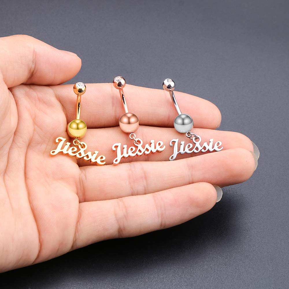 LONAGO 14G Belly Ring Personalized Name Ring for Body Belly Custom Name Plate Initial Belly Button Ring Gift for Women