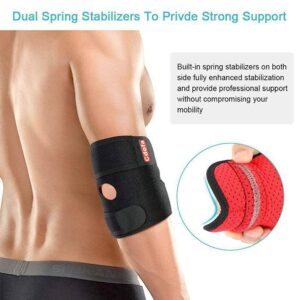 Elbow Support Adjustable Neoprene Elbow Brace with Dual-Spring Stabiliser, Elbow Strap for Golfers Elbow, Tennis Elbow, Arthritis, Sports Injury Pain Relief and Provides Support,Unisex