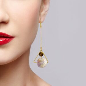 Mismatch Asymmetry Abstract Drop Dangle Abalone Shell Earrings for Woman