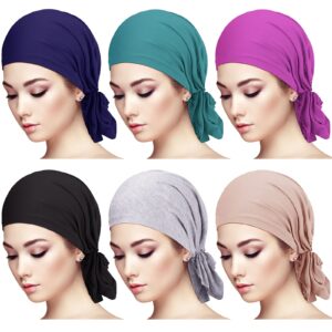 6 pieces head scarf for women slip on pretied head scarves cancer headwear turban hat beanie wrap (soft colors)