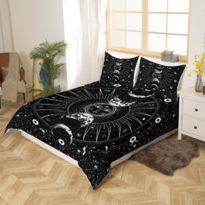 Manfei Sun Moon Comforter Cover Set Stars Space Psychedelic Duvet Cover Black and White Bedding Set 3pcs for Kids Boys Teens Microfiber Bedspread Cover with 2 Pillow Cases(No Comforter) Full Size