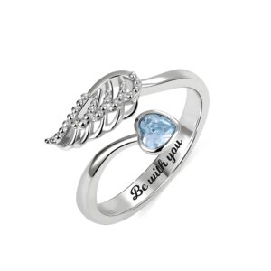 GSBSCSM Personalized Forever by My Side Angel Wing Ring Sterling Silver 925 for Her Wedding Band Ring Engagement Ring