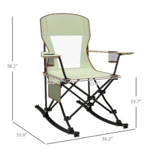 Outsunny Outdoor Rocking Chair Folding Camping Chair Portable Rocker with Armrests, Side Cup Holders, & Carry Bag, Green