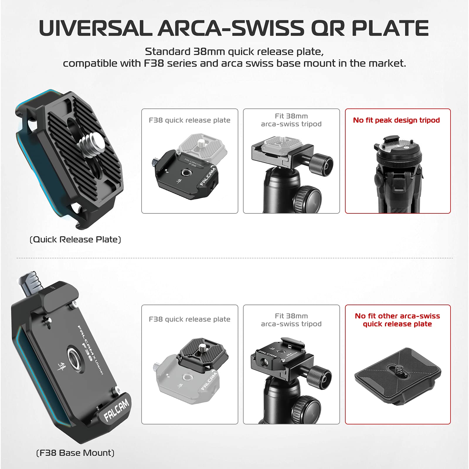 VIJIM FALCAM F38 Quick Release Plate,38mm Universal Camera Mounting Adapter w 1/4in-3/8in Screw Thread,Aluminum Quick Release System QR Plate,Fits for Sony Canon Tripod Monopod DSLR Stabilizer Slider