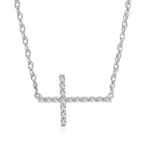 araiya fine jewelry 925 sterling silver round-shape diamond sideways cross pendant necklace (1/10 cttw, i-j color, i2-i3 clarity), 18"