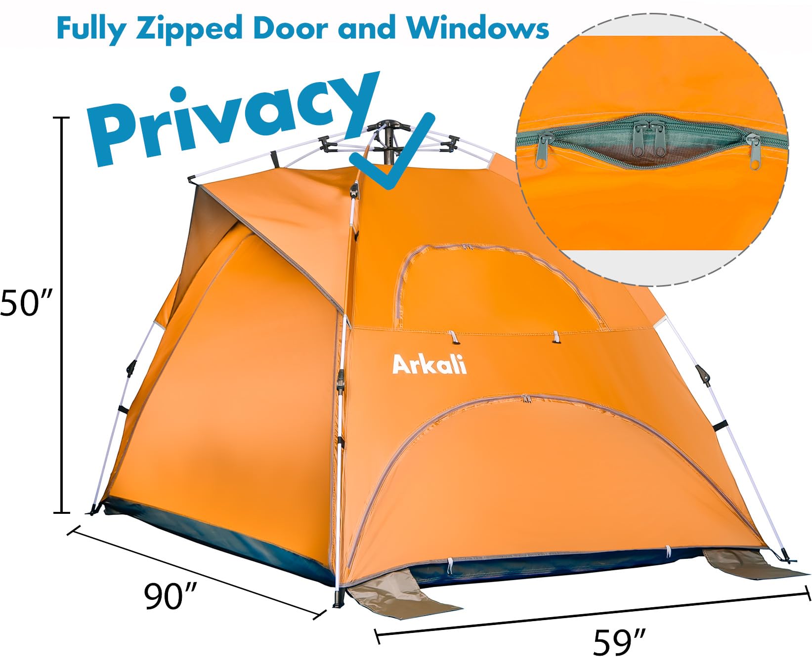 Arkali Beach Sun Shade Pop Up, Easy Pop Up Sun Shelter, Floor-Less Instant Beach Tent, UPF 50+, Orange, Size XL for Family 3 to 4 People