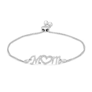 araiya fine jewelry 925 sterling silver round-shape diamond mom heart bolo bracelet (1/10 cttw, i-j color, i2-i3 clarity), 7''