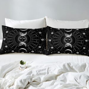 Manfei Sun Moon Comforter Cover Set Stars Space Psychedelic Duvet Cover Black and White Bedding Set 3pcs for Kids Boys Teens Microfiber Bedspread Cover with 2 Pillow Cases(No Comforter) Full Size