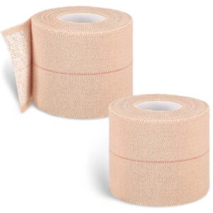 2 rolls adhesive elastic tape bandage tape wrap flexible stretch bandages for sports ankle, knee and wrist sprains (beige,2 inch wide)