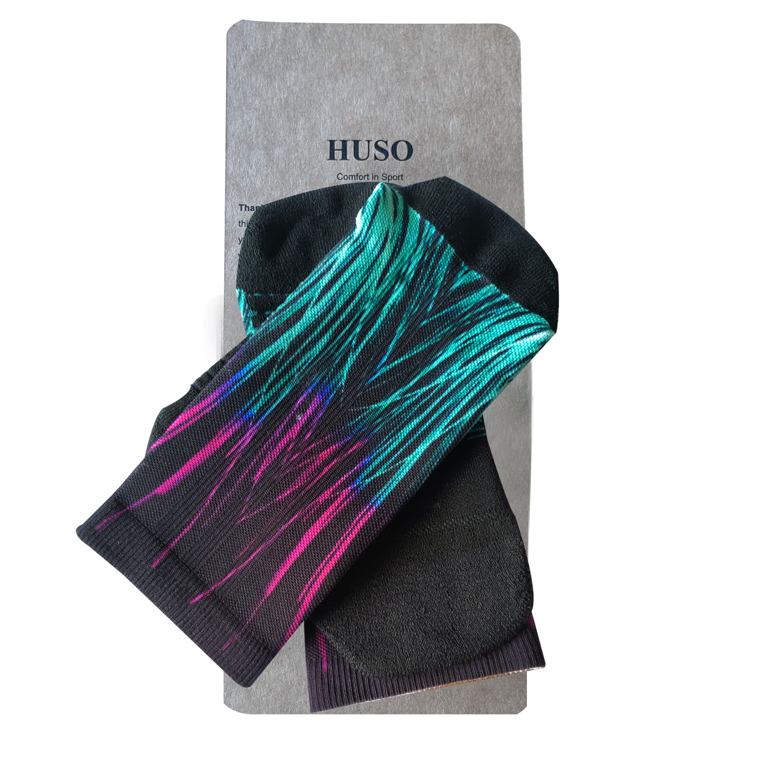 HUSO Hiking Socsk for Men, Women Tie Dye Cushioned Quarter Socks Quick Dry Outdoor Hiking Cycling Athletic Art Socks 6 Pairs (Red, Green, Blue, Rainbow, Stripe)