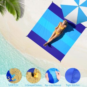 BYDOLL Beach Blanket 78''×81'' 4-7 Adults Oversized Lightweight Waterproof Sandproof Large Picnic Mat for Travel Camping Hiking Picnic(78" X 81", Blue-Mixed)