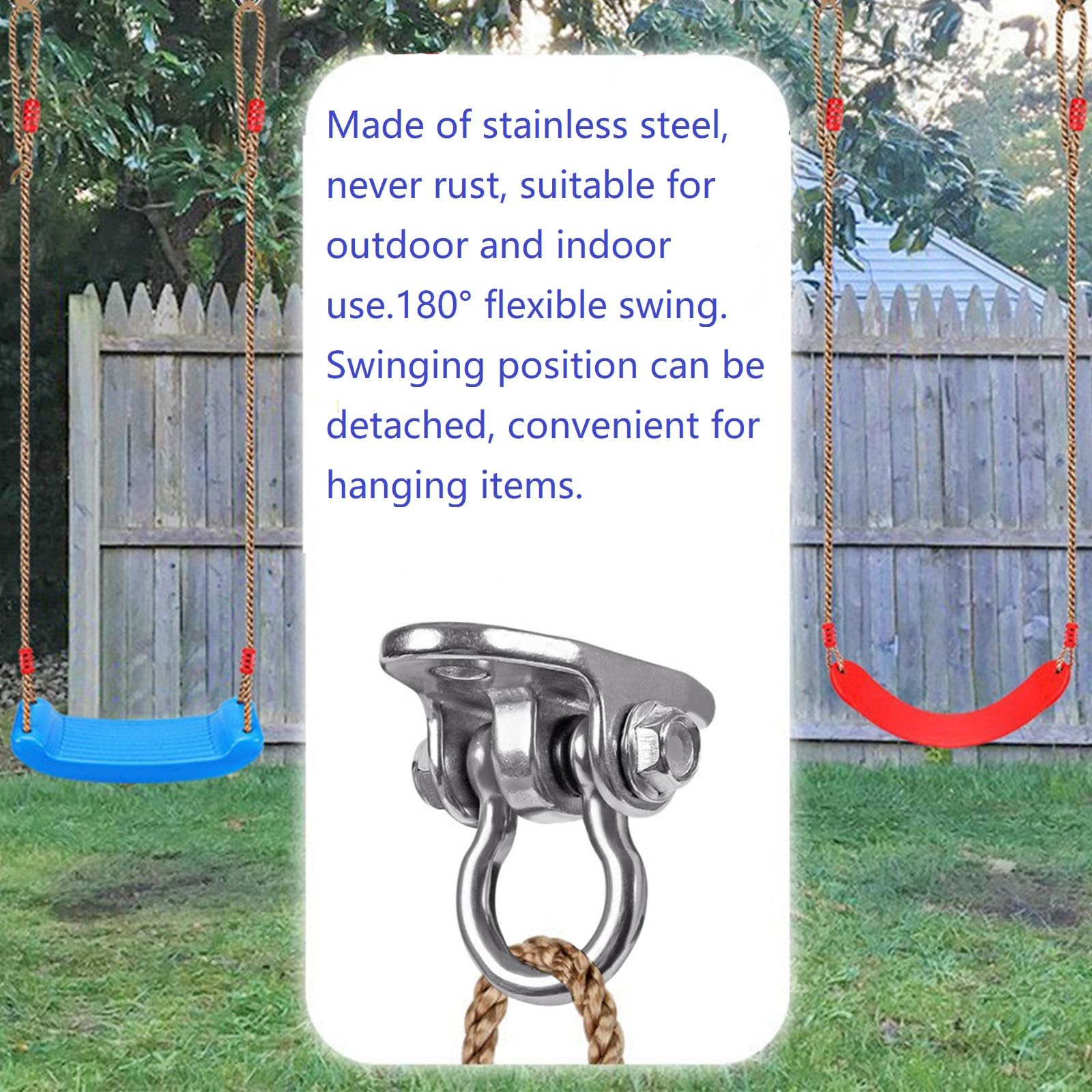 2 sets of stainless steel swing hanger, 180° swivel swing hook, 1500 lb load-bearing wooden concrete playground hammock, yoga hammock, ropes, slings, porch swing