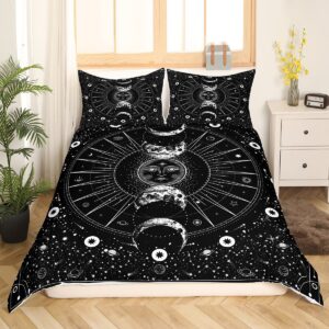 Manfei Sun Moon Comforter Cover Set Stars Space Psychedelic Duvet Cover Black and White Bedding Set 3pcs for Kids Boys Teens Microfiber Bedspread Cover with 2 Pillow Cases(No Comforter) Full Size