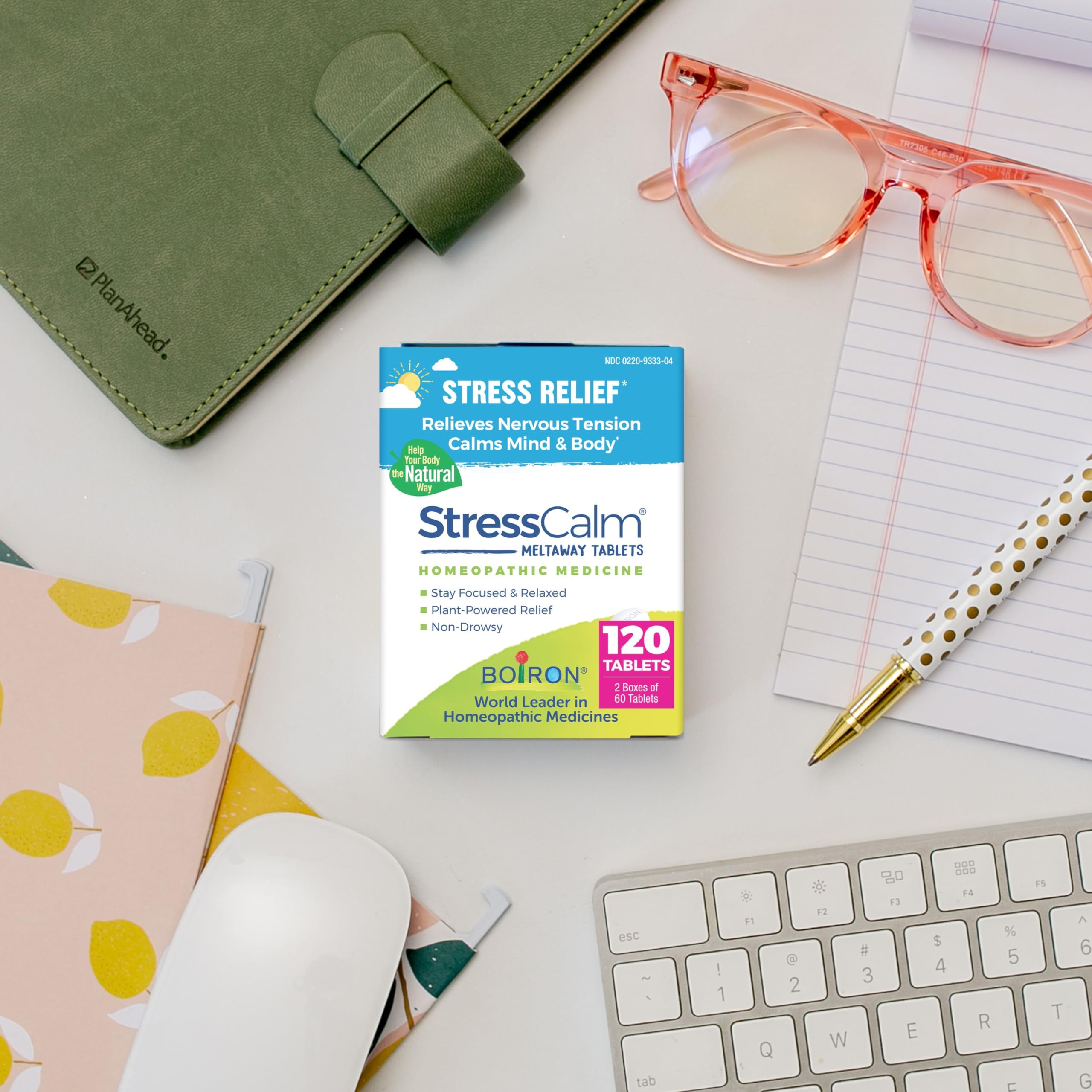 Boiron StressCalm Tablets for Relief of Stress, Anxiousness, Nervousness, Irritability, and Fatigue - 120 Count (2 Pack of 60)