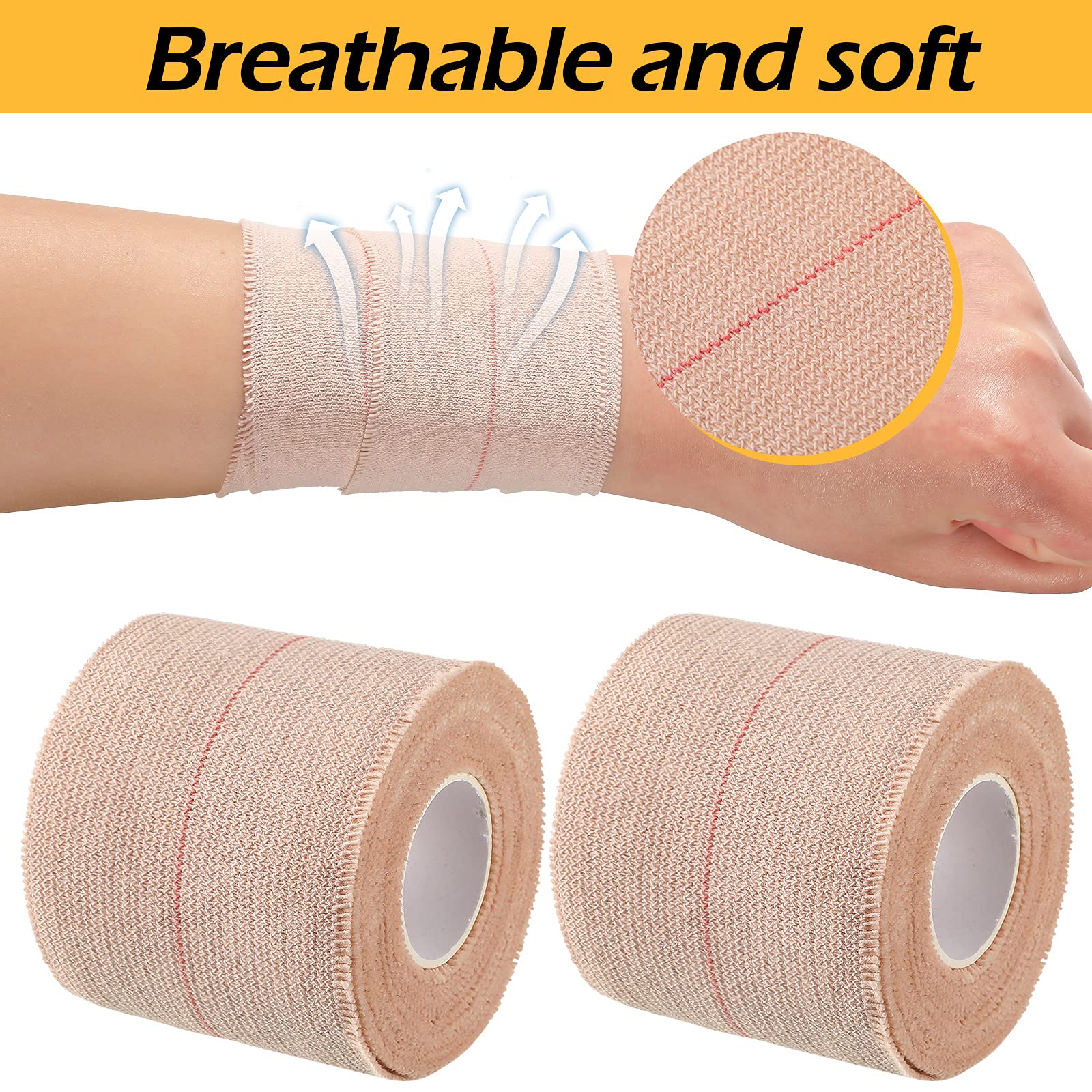 2 Rolls Adhesive Elastic Tape Bandage Tape Wrap Flexible Stretch Bandages for Sports Ankle, Knee and Wrist Sprains (Beige,2 Inch Wide)