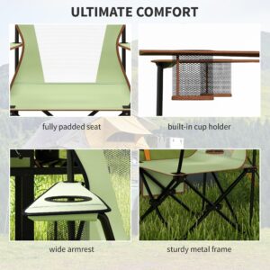 Outsunny Outdoor Rocking Chair Folding Camping Chair Portable Rocker with Armrests, Side Cup Holders, & Carry Bag, Green