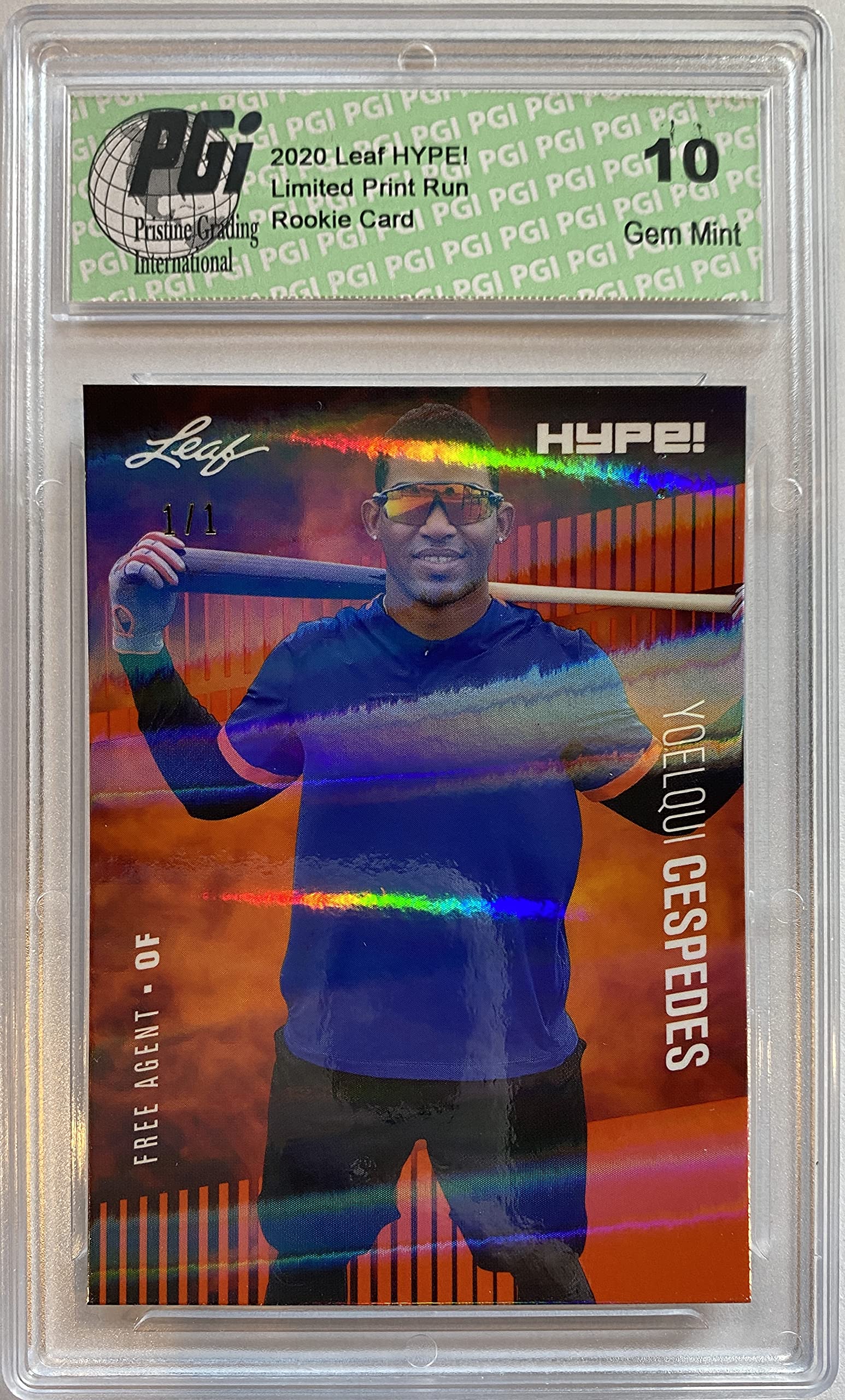 Yoelqui Cespedes 2020 Leaf HYPE! #42 Orange Shimmer 1 of 1 Rookie Card PGI 10