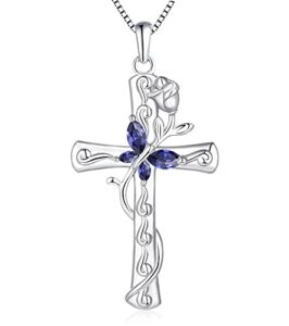 yl butterfly cross necklace sterling silver cubic zirconia rose pendant created tanzanite crucifix jewelry for women