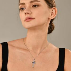 YL Butterfly Cross Necklace Sterling Silver Cubic Zirconia Rose Pendant Created Tanzanite Crucifix Jewelry for Women