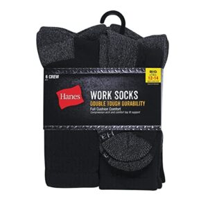 Hanes mens Crew Socks, 6-pair Pack Work Sock, Black, 12 14 US