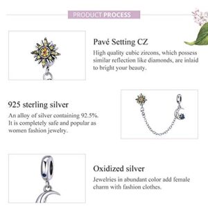 Clip Lock Spacer Stopper Charm Bead Love Heart Charm Bracelets for Women 925 Sterling Silver Safety Chain Charms for Pandora Bracelets(Sunflower Safety Chain)