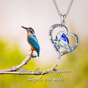 LONAGO 925 Sterling Silver Blue Jay Necklace Bluebird of Happiness Pendant Jewelry Our Love Never Dies Gifts for Women Mom (Blue Jay)