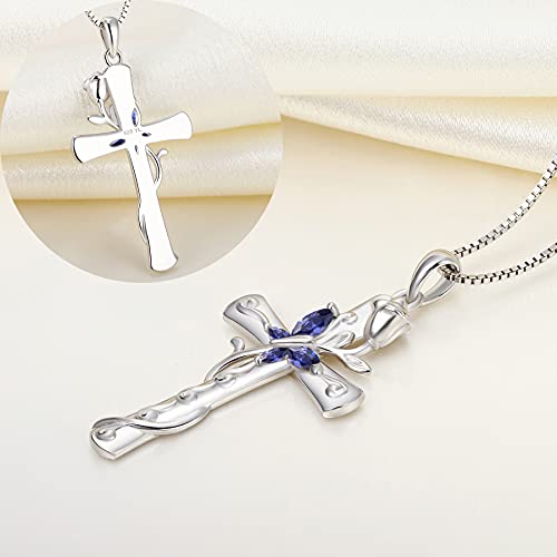 YL Butterfly Cross Necklace Sterling Silver Cubic Zirconia Rose Pendant Created Tanzanite Crucifix Jewelry for Women